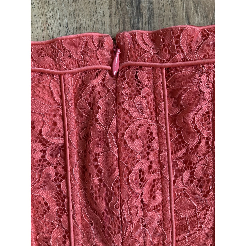 Eva Mendes Strapless Summer Dress Fit and Flare Coral Pink Floral Lace Size 4 - Picture 9 of 11